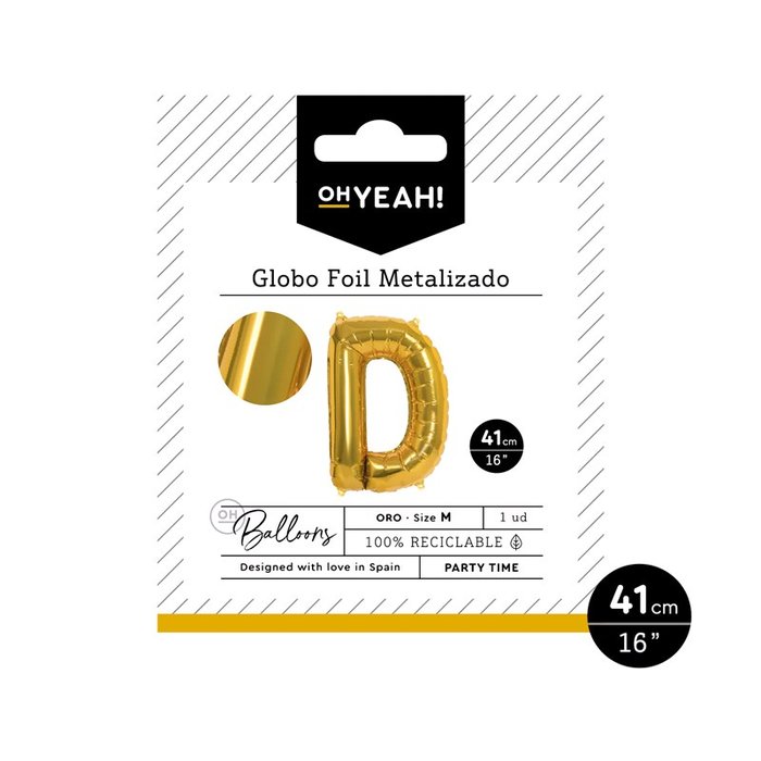 Globo poliamida letra d  41cm-16  oro metalizado 1 ud