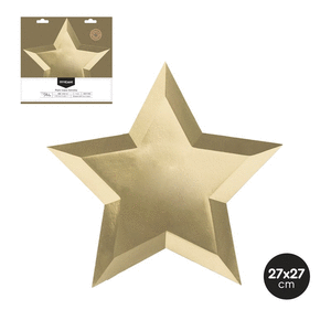Plato llano estrella oro metalizado 27x27 cm carton 6 uds