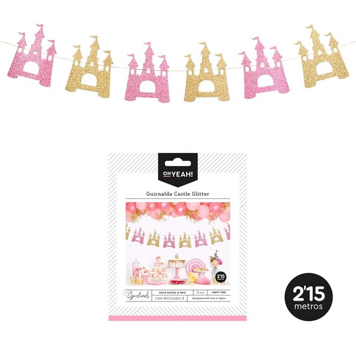 Guirnal princ castle oro/rosa glitter 2,15m cart 10 pc 1 ud