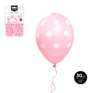 Globo decorado dots rosa pastel 30cm  latex 8 uds