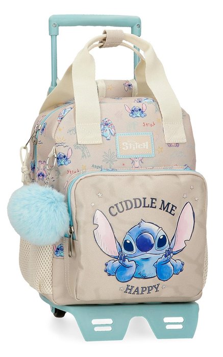 Mochila preescolar stitch cuddle me happy 28 cm con carro