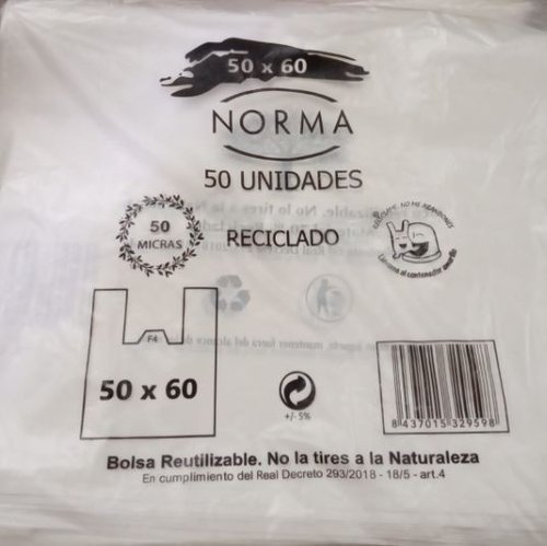 Bolsa de plástico camiseta gris, 70% Reciclado