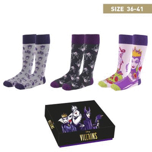 Pack c. regalo 3 modelos de calcetines  villanos talla 36-41